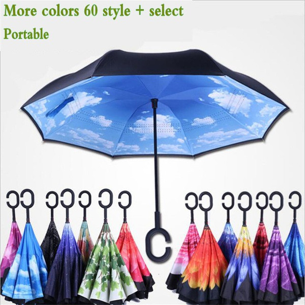 63 colors C Handle Inverted Umbrellas Non Automatic Protection Sunny Umbrella Paraguas Rain Reverse Umbrella Special Design