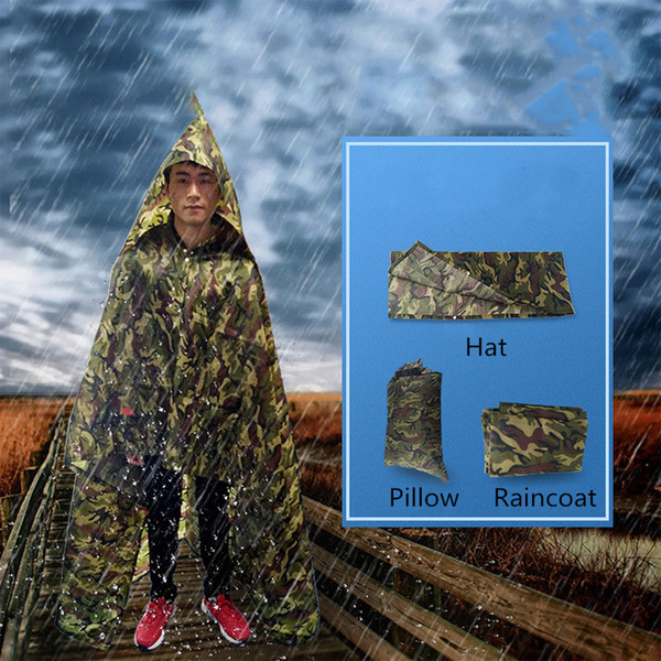 New 3 Pieces Set Camping Beach Blanket Waterproof Raincoat Hat Inflatable Pillow Outdoor Foldable Coat/Hat/Pillow Portable