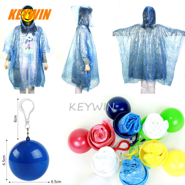 Portable Essential Outdoor Raincoat Hiking Camping Fishing Travel PE Transparent Recoverable Rain Coat Poncho With Hanging Storage Ball