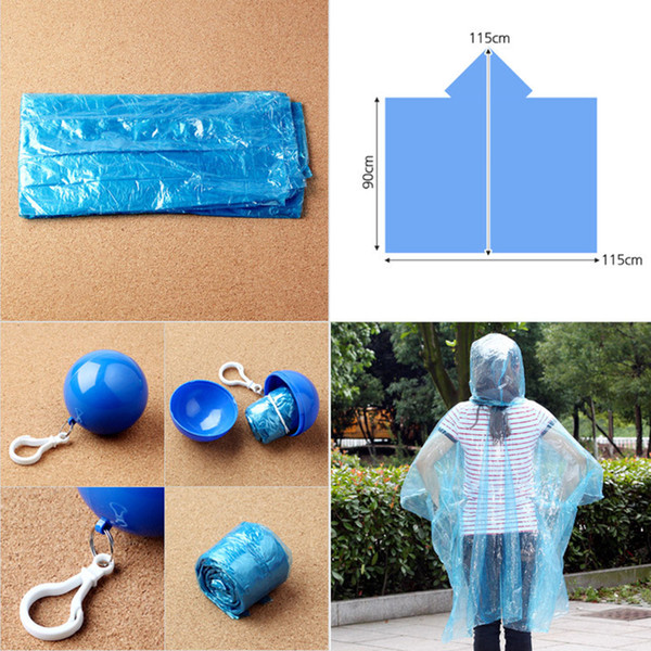 Disposable Emergency Raincoats Outdoor colorful Set of Portable Hook Poncho Ball F00562