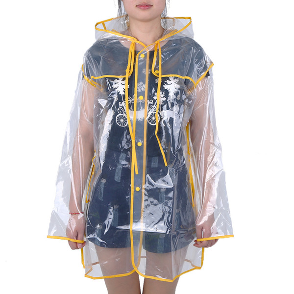 Transparent Rain Coat PVC Vinyl Waterproof Raincoat Outdoor Travel Runway Hooded Poncho Rain Coats Ladies Rainwear