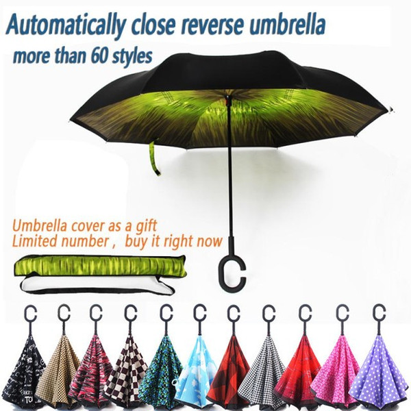 Auto close Umbrella Wholesale C Handle Umbrellas Windproof Reverse Folding Double Layer Inverted Sunny Rainy C-Hook Umbrella for car