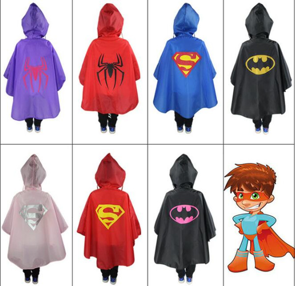 Kids Rain Coat Print Super Hero Spdierman Style Cool Rain Clothes Cosplay Costume Superhero Rain Gear Full Body Outdoor Wear H211