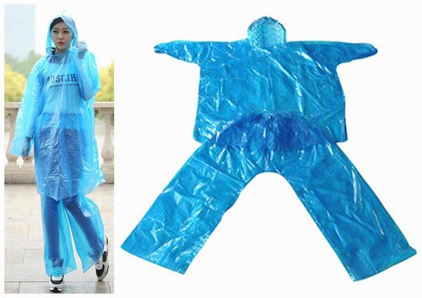 Travel Rain Coat Blue Split Type Disposable Raincoats PE One-Time Poncho Disposable Rainwear 2.2 Silk Caps