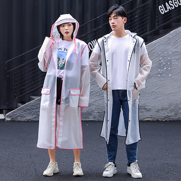 Outdoor Raincoat Frosted Transparent Mountaineering Walking Windbreak Conjoined Adult Long-style Hemming Button Pocket Fashion Simplicity Un