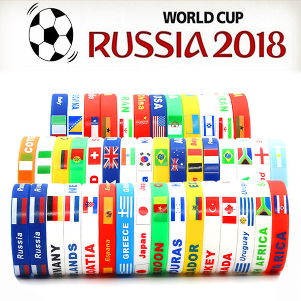 100pcs 41 Country World Cup Flag Logo Sport Wristband Football Fans Silicone Elastic Wrist Band ID Bracelet Souvenir Gift 2018