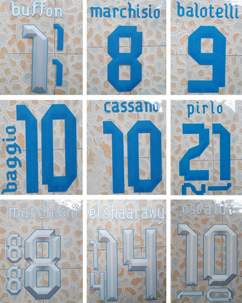 Retro Italy printing soccer nameset BUFFON BALOTELLI BAGGIO Italia player's stamping football stickers impressed vintage lettering badges