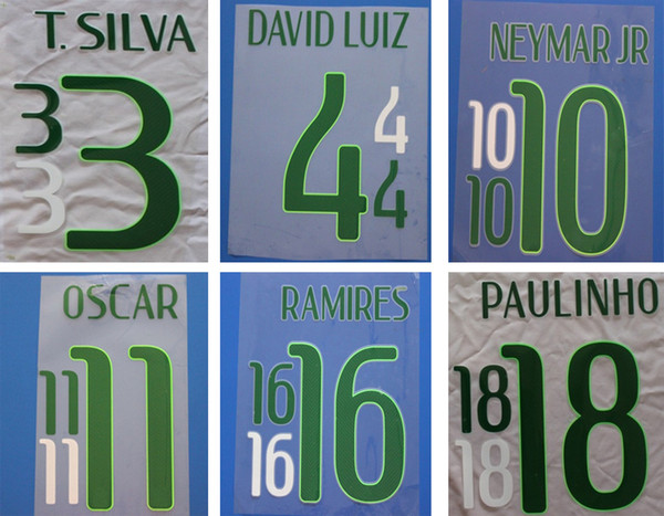 2014 Brazil green printing soccer namesets NEYMAR JR T.SILVA DAVID LUIZ player's stamping stickers Brasil plastic printed football numbering