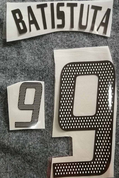 2002 Argentina retro home black printing soccer namesets #9 BATISTUTA player's stamping sticker printed numbering impressed football letters