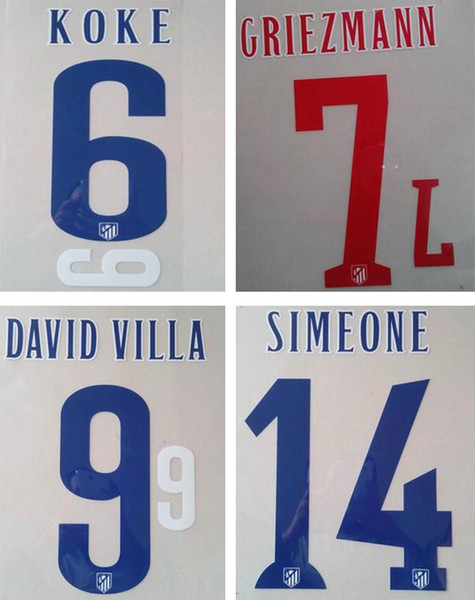 2014 2015 blue retro soccer club namesets KOKE ARDA GRIEZMANN player's hot stamping lettering red vintage football stickers printed letters