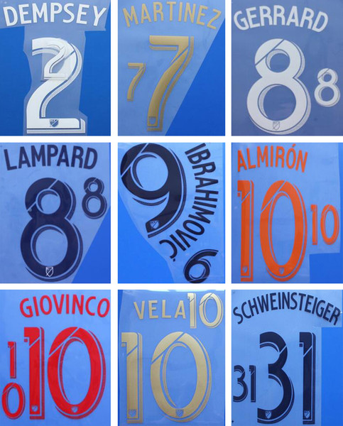 18 19 MLS printing soccer namesets IBRAHIMOVIC VELA GERRARD LAFC stamping football stickers DEMPSEY LAMPARD LA Galaxy impressed letterings