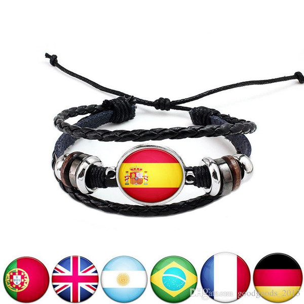 Russia Football World Cup National Flags Bracelet Charm Bangles Leather Braided Bracelet Rope Beads Wristband Cuff Souvenirs Gift mk401