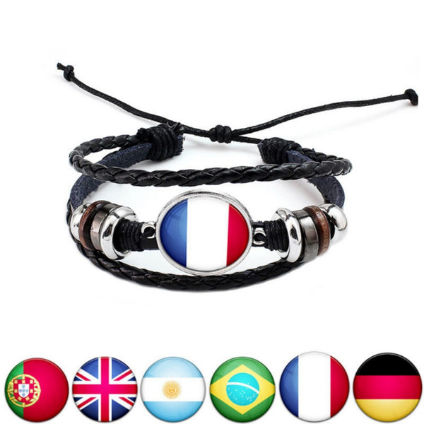 World Cup 2018 National Flags Charm Bracelet Braided Rope Women Men Soccer Fans Souvenir Wristband Fans Team