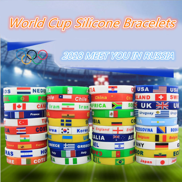 2018 Russia World Cup Silicone Bracelets with National Flags Sports Wristband Football Fans Silicone Bracelet Souvenir Gift