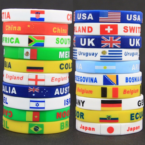 2018 Russia World Cup Sports Bracelets Many Countries National Flags 20CM Silicone Wristband For Football Soccer Fans Souvenir Jewelry Gift