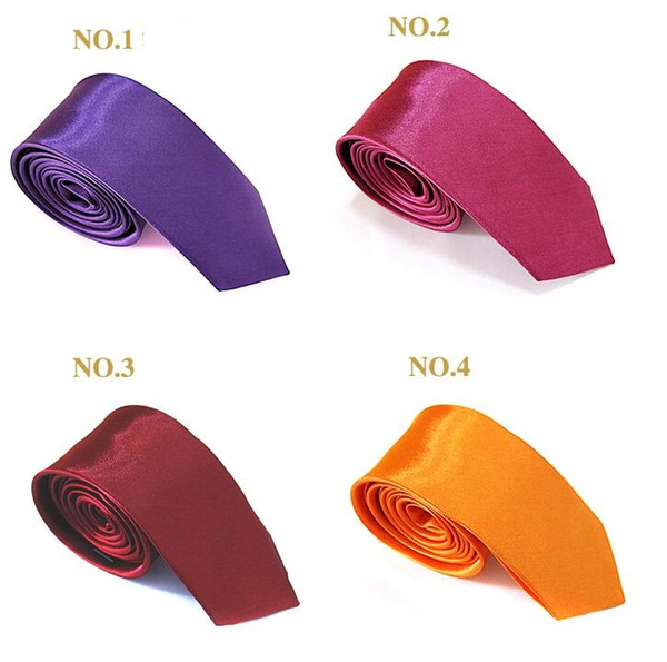 Wholesale 5cmx145cm Men Women Satin silk Tie ties Skinny Solid Color Plain Polyester Necktie Neck Ties 35 colors Fashion