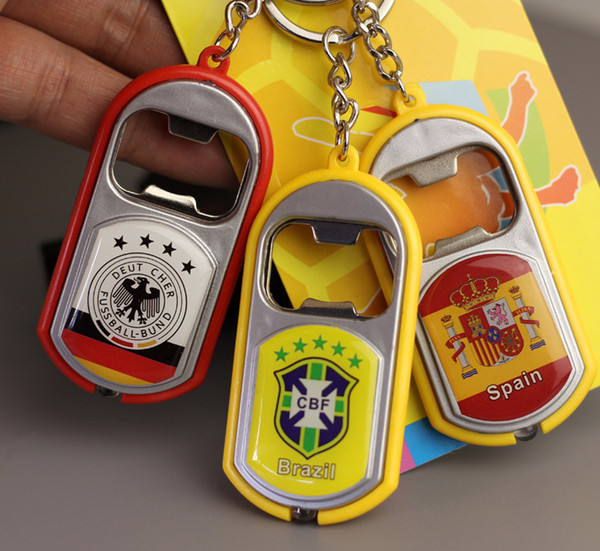 LED lamp opener, Russia World Cup national team key chain with Led lighter beer opener, bar supplies for football fan gifts