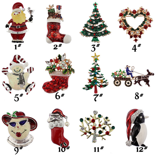 12 Styles Fashion Christmas Brooch Pin Set Cute Christmas Tree Holiday Brooches Pins Women Jewelry Xmas Gift for Family Party Decor B329S F