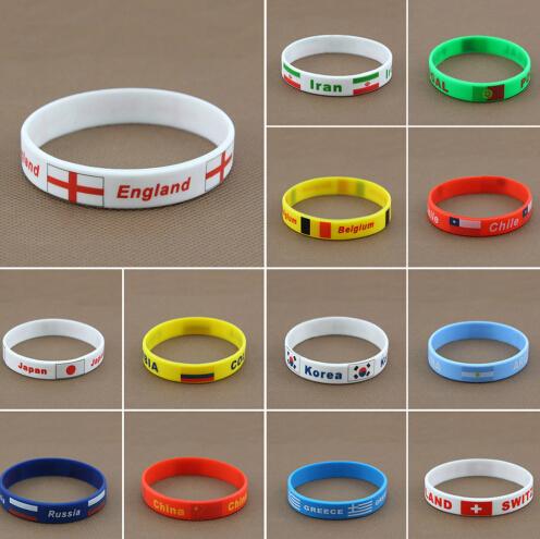 2018 World Cup Soccer Jersey 2pcs Sport Game Silicone Bracelets World Flag Rubber Wristband Wrist Strap Football Cheerleader Bangle Gifts