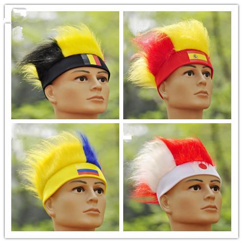 At least 10 pieces per style 2018 World Cup flag Wig fans Explosion head wig caps revelry Sports Outdoors Athletic Accs Souvenirs