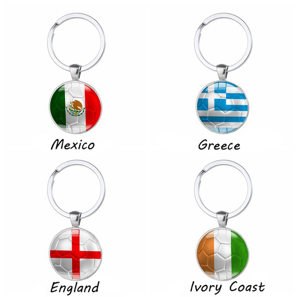 Hot World Cup Football Keychain Flag Time Gem Mexico Greece Chile Metal Keychain Manufacturers Wholesale Thuja