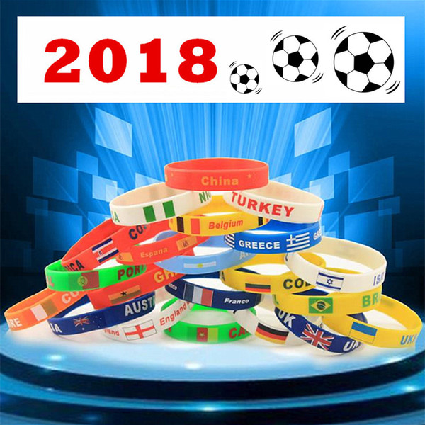 100pcs 2018 Russia World Cup Football Wrist Band Flag Logo Soccer Fans Silicone Wristband ID Bracelet Bangle Souvenir Gift