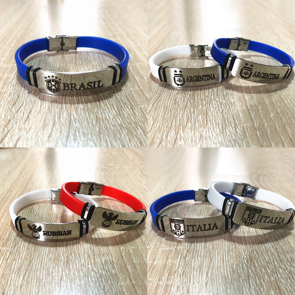 New Arrival Hot Sale 2018 Russia World Cup Wholesale Fans Gifts souvenir Stainless Steel Silicone Bracelet Wristband