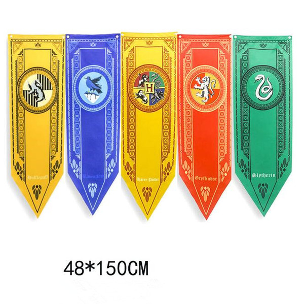 48*150cm Harry Potter Banner Flag Gryffindor Hufflepuff Slytherin Ravenclaw Triangle Flag Hogwarts College Home Decor Flag CCA10114 12pcs