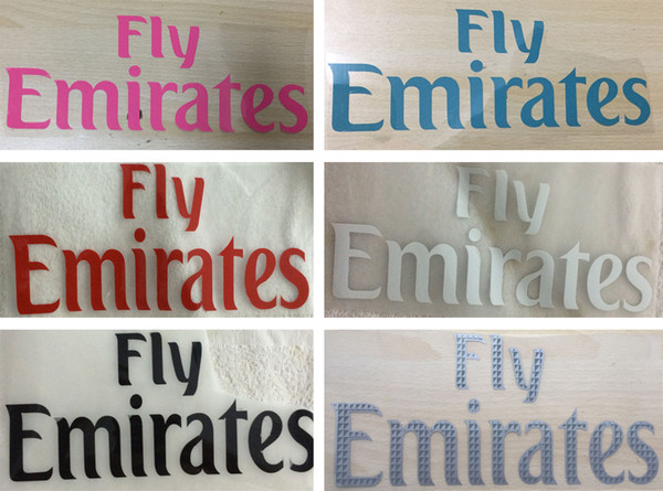 FLY EMIRATES hot stamping front sponsor logos pink stickers printing armlets football badges printed armband white impressed soccer patches