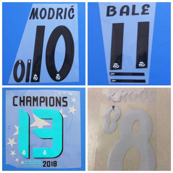 2018 2019 Real Madrid SERGIO RAMOS NAVAS BENZEMA BALE MODRIC MARCELO RONALDO KROOS ASENSIO ISCO font Name number Print patches badges