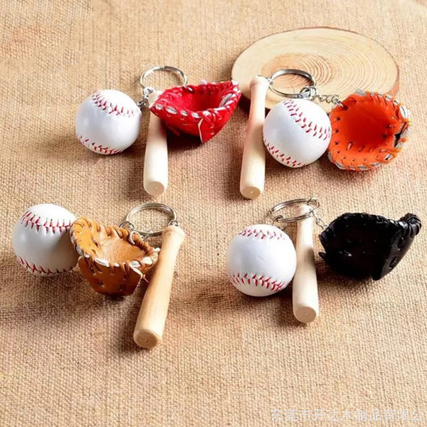 Wholesale Creative Wooden Craft Baseball Key Holder Sports Promotional Gifts Mini Souvenirs Baseball Bat Keychains DS0256 T03