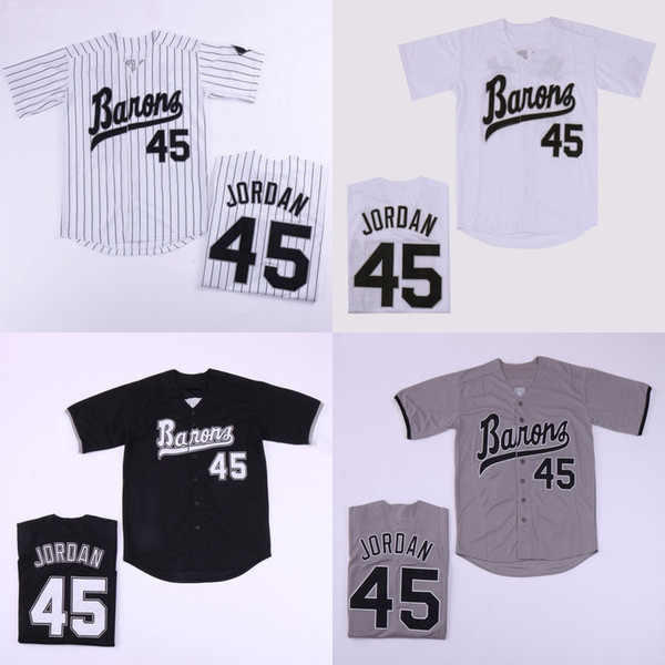 Baseball Jersey Birmingham Barons Michael 45# Jerseys Button Down Movie Black White Grey stitched Movie Free Shipping