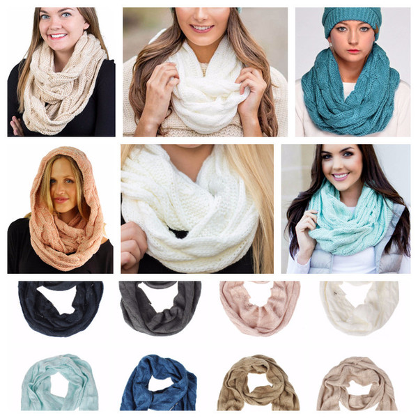 135-175 cm Women's Winter Warm Scarf Knit Scarf Woolen Girls Knitted Ring Loop Crochet Scarf Neck Scarves Neckerchief 8 Colors