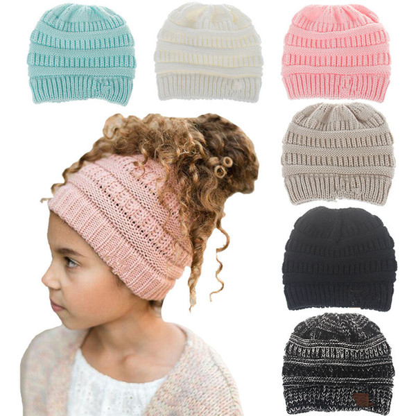 Christmas Gift Kids Beanies Cap Pony Tail Caps Girls Hats Girls Winter Warm Hat Children Woolen Knitted Hats Casual Headgear