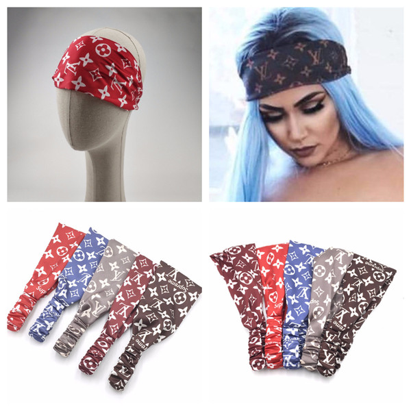 5 Colors Imitation Silk Designer Luxury L Women Headbands Elastic Ladies Printing Cross Head Belt Ladies Headwraps Hear Decoration