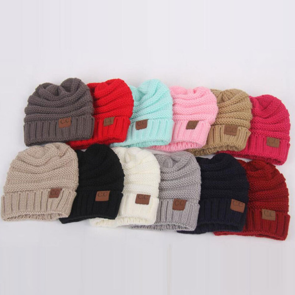 Kids CC Beanies Hats Winter Knitted Warm Wool Beanies Hoods CC Skullies Caps For Children Good Quality