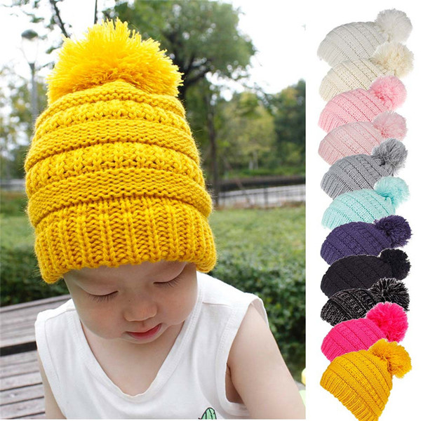 Kids Pompom Beanies hats Knitted Caps Fashion Bonnet Girls Boy Winter Warm Hat Weave Beanies Hat 11 Colors