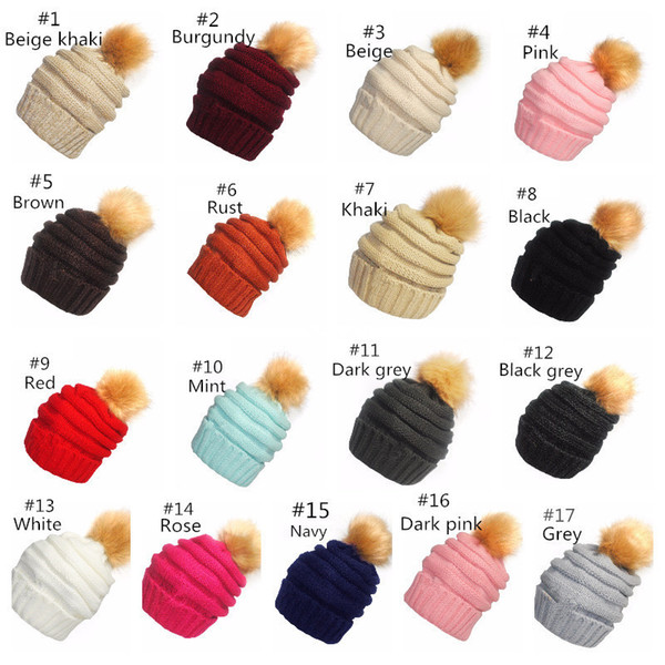 Pompom Beanies hats Wool Tie Ball Knitted Caps Fashion Girls women Winter Warm Hat Weave Bonnet Hat Casual Bonnet 17 Colors