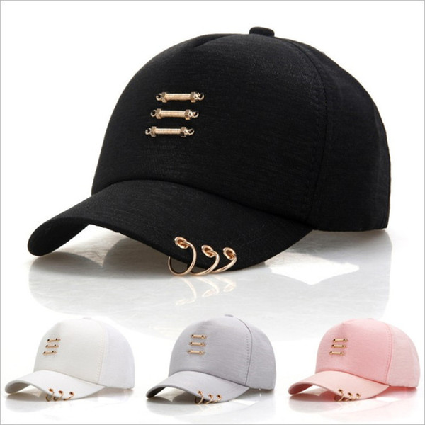 New Style Personality Sport Caps Iron Ring Metal Baseball Cap Unisex Adult Outside Sun Shade Novelty Hat Adjustable