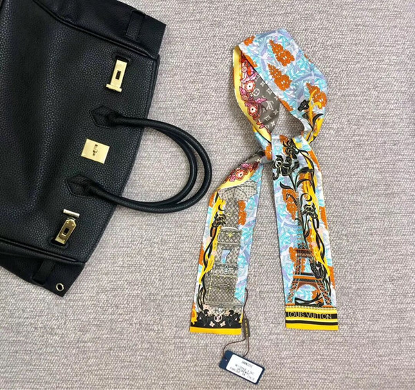 Luxury designer handbag scarf Iron tower print ladies scarf women headband luxury ladies hairband narrow bag scarf