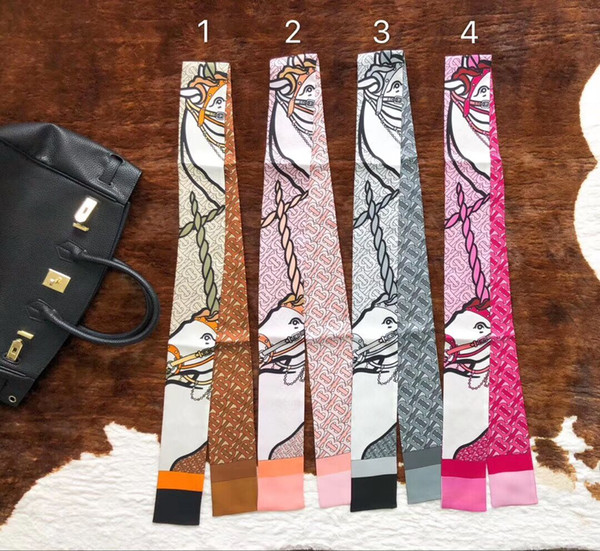 4 Colors Designer Silk HANDBAG scarf Headbands women silk scraves 100% Top grade silk bag scarf hair Bands ladies scarf gifts