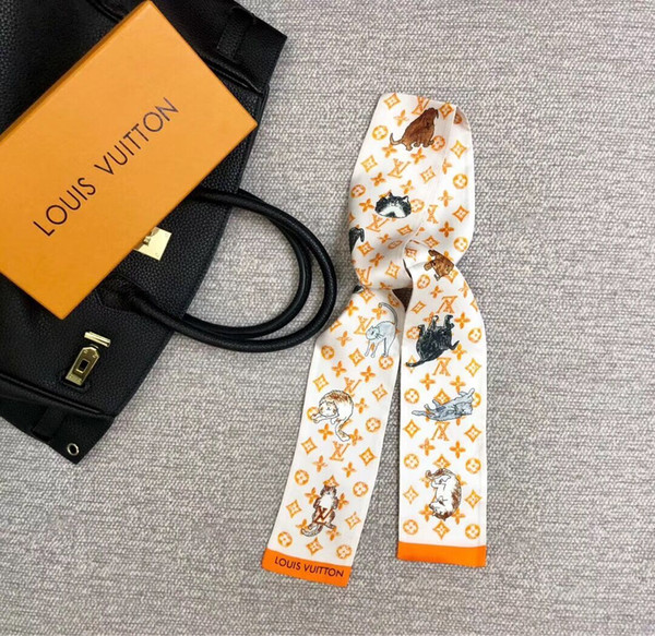 3 colors classic Designer Silk HANDBAG scarf Headbands women small silk scraves 100% Top grade silk bag scarf hair Bands ladies scarf gifts