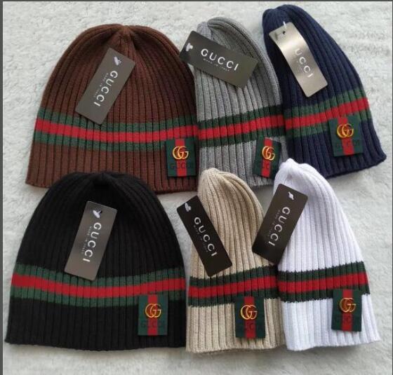 Newest Europe itly Unisex Autumn Winter Men g gc red green stripe knitted hat women fashion beanies gorro women classic outdoor skull caps