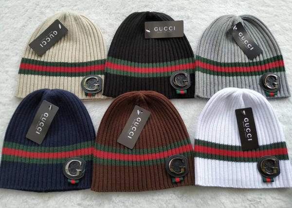 Couple ITLY Newest Fashion Autumn Winter big G red green stripe men beanie women casual wool knitted hat outdoor sports ski gorro skull caps