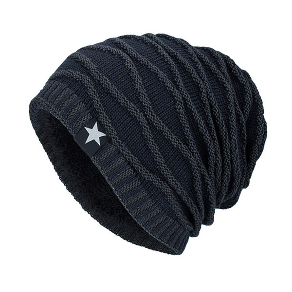 MIOIM Winter Autumn Star Knitted Hat Men Women Thick Fleece Warm Beanies Unisex Soft Skullies Cap Hats Female Male Chapeau F3