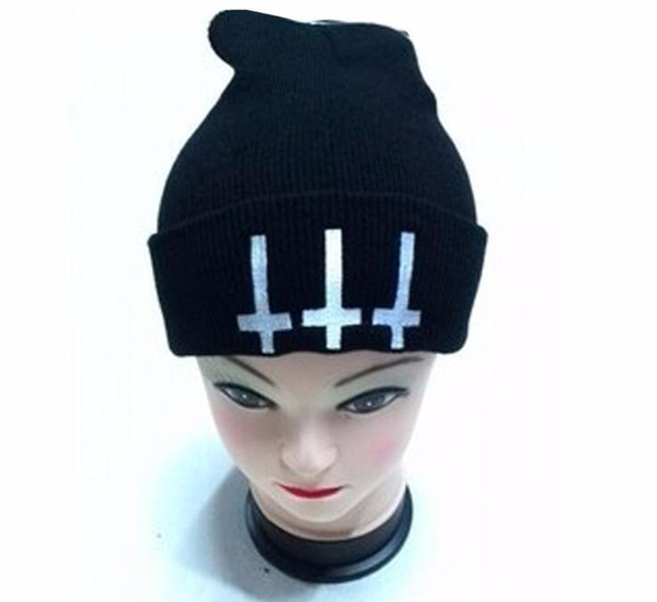 Satan Evil Devil Demon Winter Casual Beanies Wool Caps Knitted Hats Gorros Bonnets Embroid Cross Black Skullies Unisex 2018