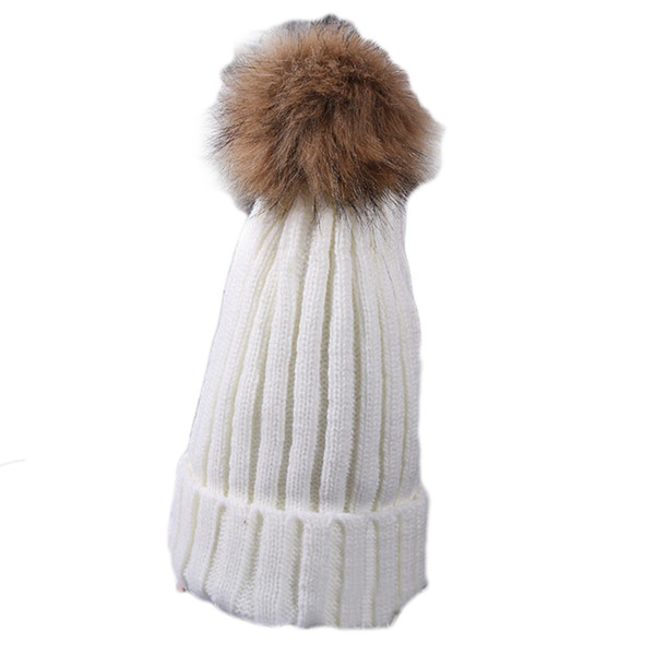 Fashion 2016 Women Winter Beanie Rabbit Fur Ball Cap Fox Hair Tight Poms Knitted Hat