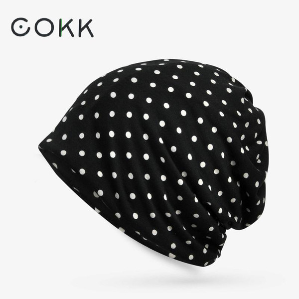 COKK Women's Beanie Hat Cotton Summer Dot Pattern Beanie Hats For Men Women Slouchy Beanies Skullies Hat Female Male Bone Gorros