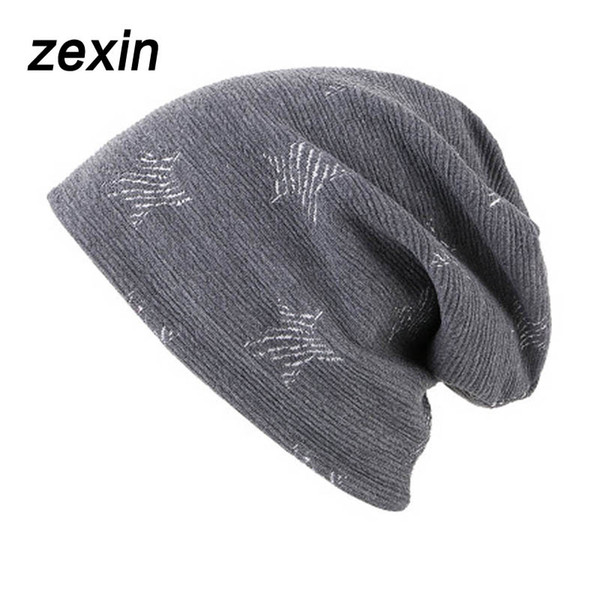 Men Stars Print Hat Skullies Spring Autumn Thick Velvet Warm Ear Cap For Women Unisex Outdoor Casual Bonnet Beanies