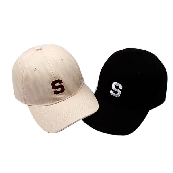 Dropshipping Retro Style Sports Cap Soft Top Angled Brim Letter S Embroidered Cotton Peaked Hats Headwear